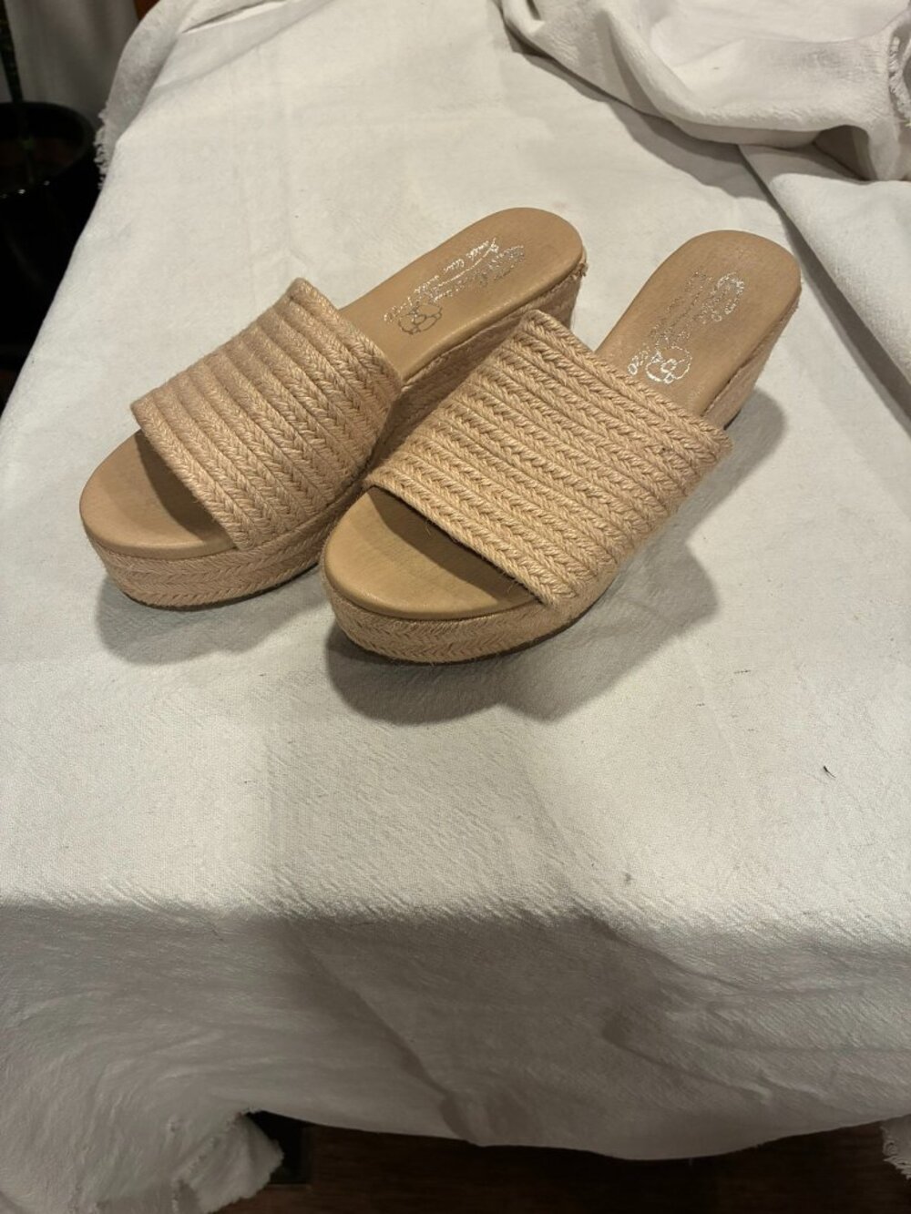 Sbicca Platform Espadrille Wedge Slide Sandals Natural Tan Braided Strap Summer - Picture 2 of 6